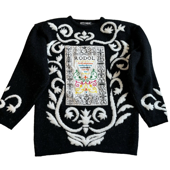 Vintage Kitty Hawk Sweater Scroll Design Rodol Embroidered Emblem Fit S - Picture 1 of 8